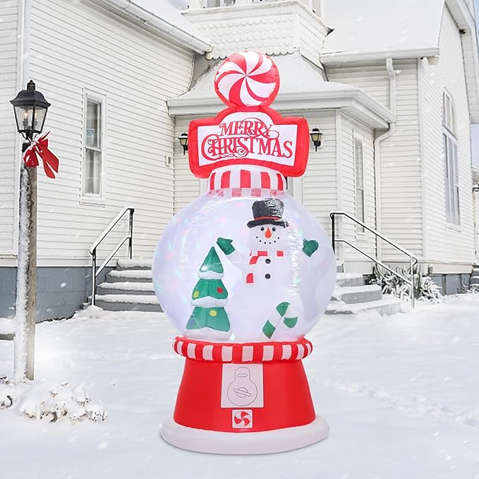 MUMTOP 8FT Snowglobe Inflatable Christmas- Inflatables Outdoor Decorations - Snowman and Christmas Tree Inflatable with Led Lights for Outdoor Party Garden Decoration