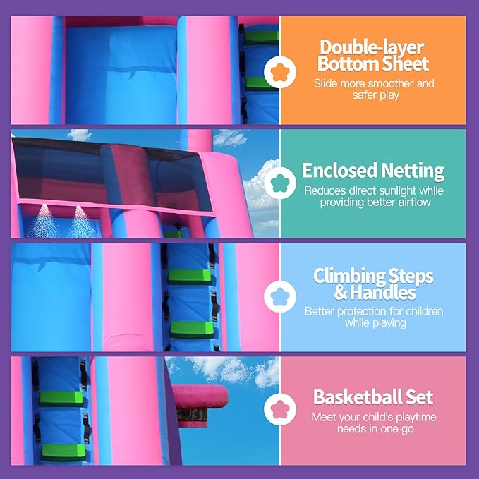 Inflatable Water Slide for Adults, 26FT 100% PVC Waterslide with Big Splash Pool, Widen Slide with Shallow Pool, 1100W Air Blower, Ideal for Backyard, Park (Purple Castle Design) 1