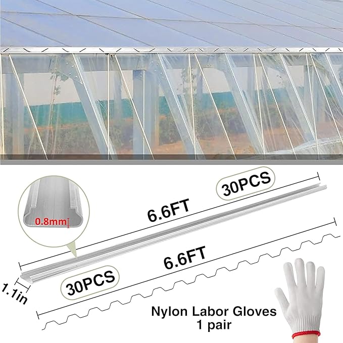 Spring Wire & Lock Channel - 10 Sets PVC Coated Spring Wire & Aluminum Alloy U-Channel Bundle with Nylon Gloves, 6.6 ft Farmer Greenhouse Frame Kit for Fix Poly Film Shade Cloth