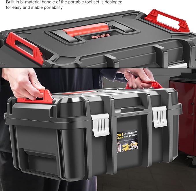 ‎DNA MOTORING Tool Box Lockable Organizer Storage Toolbox with Removable Tray for Workshop Garage & Household,Large Capacity,TOOLS-00309