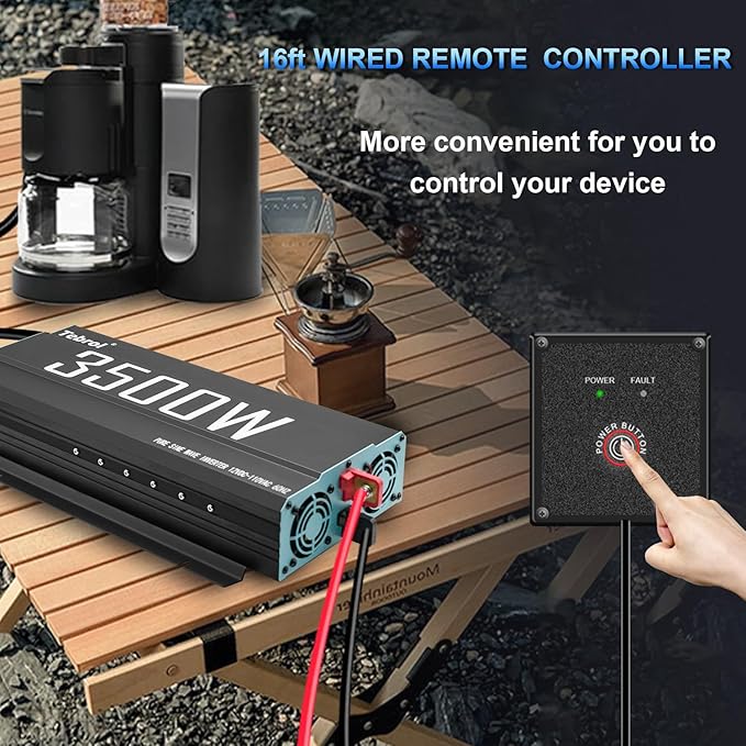 3500W Pure Sine Wave Inverter 12V DC to 110V AC Converter for Home, RV, Truck, Off-Grid Solar Power Inverter with Built-in 5V/2.1A USB, AC Hardwire Port, Remote Controller