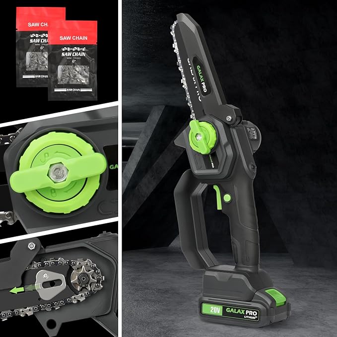GALAX PRO 6 Inch Mini Chainsaw with 2x2.0Amh Batteries[2025 Upgraded] Small Handheld Electric Chainsaw for Outdoor Tree Branch Cutting,Home Improvement, Garden & Orchard Pruning