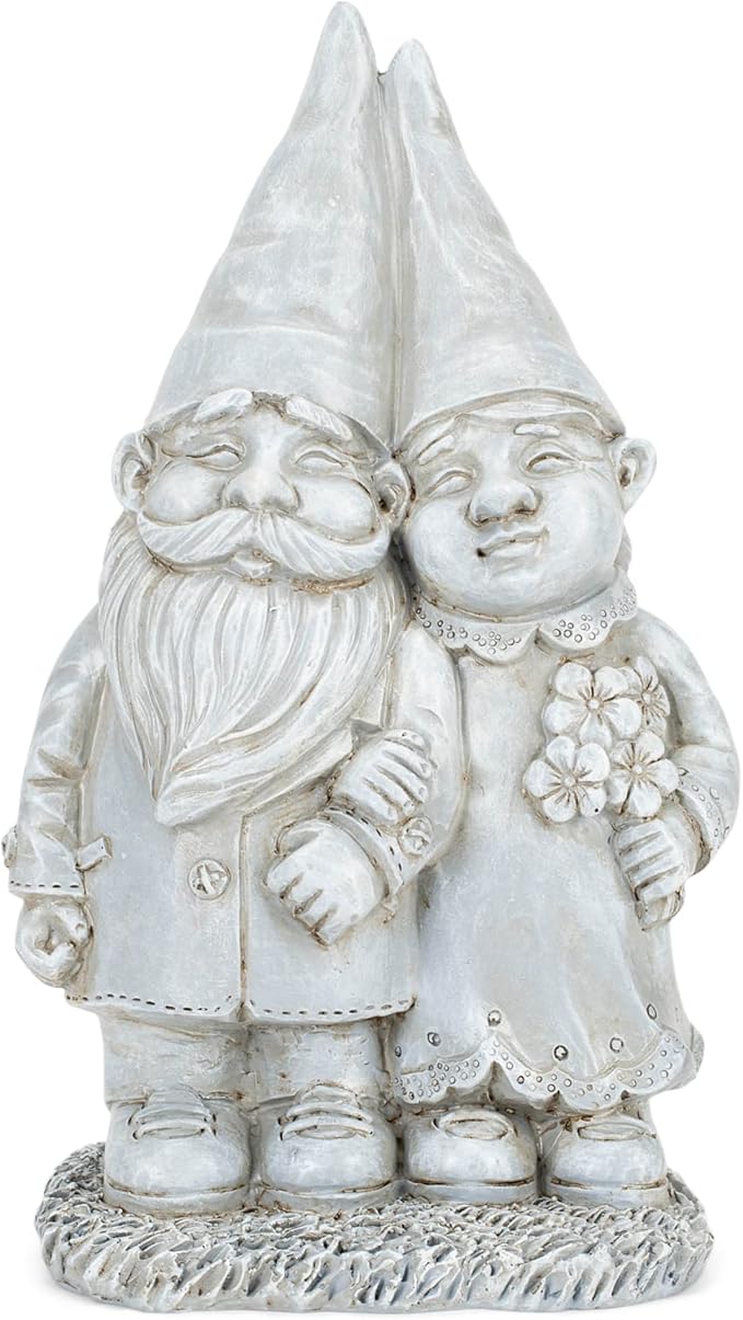 NAT & JULES Gnome 12 inch Resin Stone Garden Statue (Married Gnome Couple)