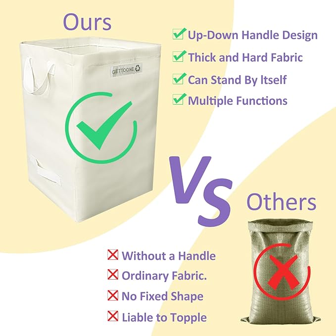Lawn Bags for Yard Waste | Heavy-Duty Collapsible Leaf Bag, 24 Gallon Reusable Garden Clippings Container & Outdoor Trash Can with 2 Carry Handles (Square Middle)