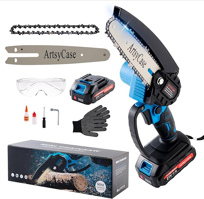 ArtsyCase Mini Chainsaw 6-inch Cordless, Portable chainsaws, Small Handheld Chain Saw for Tree Trimmer, Wood and Bamboo Cutting, Chain saws Gifts for Husband, Dad(1 Battery+ 1 Chain+ 1 Bars)