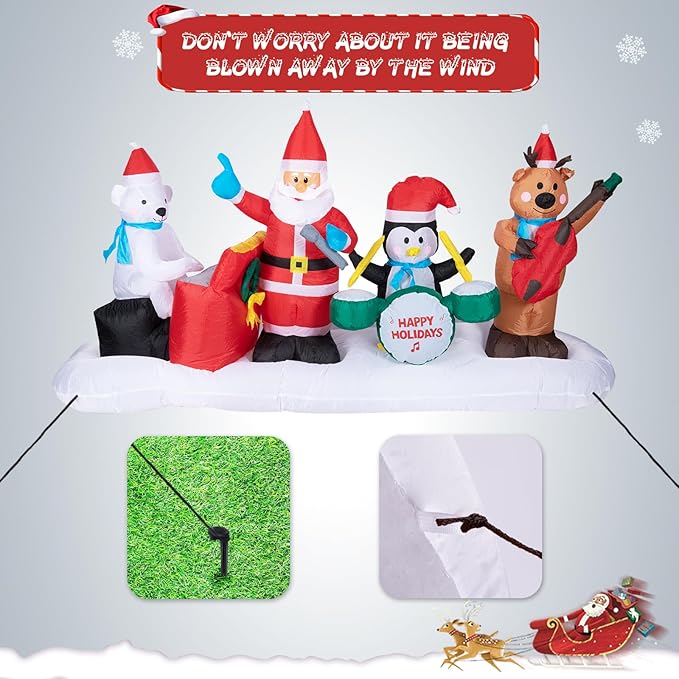 9 FT Long Christmas Inflatable Santa Reindeer Penguin Polar Bear Outdoor Decorations, Inflatables Christmas Blows up Yard Decorations with Built-in LED Lights for Party Holiday Outdoor Decor