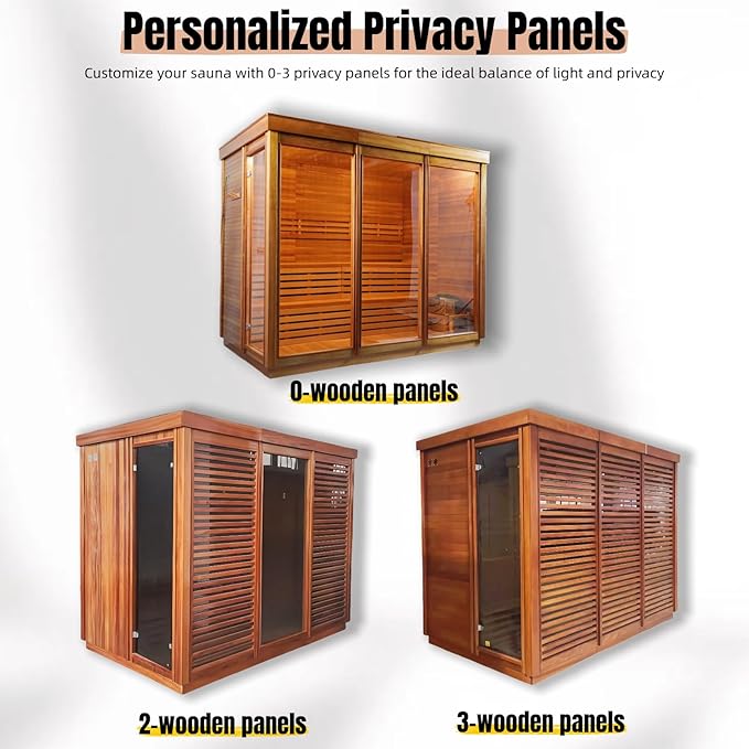 ZONEMEL Customize Outdoor Steam Sauna, Red Cedar,Hemlock, Multiple Sizes & Panel Options, Harvia Electric,Wood Stove, Single Double Bench, Triple Waterproof System, (0-195℉)