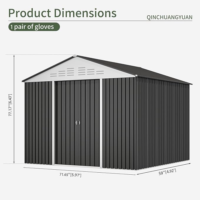 6x4.9 FT Outdoor Storage Shed - Metal Storage Shed for Garden Backyard Steel Outdoor Shed with Updated Frame Structure for Patio Lawn Metal Tool Shed