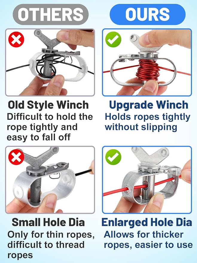 164ft Pool Cover Cable & Heavy Duty Winch Kit - Upgraded Zinc Alloy Spring Loaded Ratchet & Plastic Coated Steel Wire for Above Ground Swimming Pool Winter Close