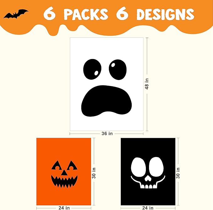 JOYIN 6 Pcs Halloween Leaf Bags, Pumpkin Leaf Lawn Bags for Yard Fall Outdoor Decorations, Plastic Resuable Jack o' Lantern Trash Bag for Halloween Decor Party Favors, Party Supplies