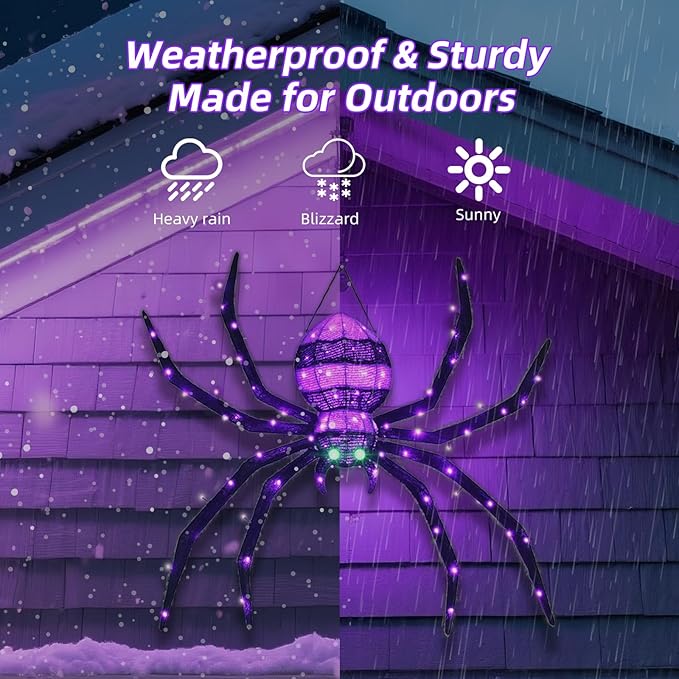 HOYECHI Halloween Decorations Outdoor Hanging Spider - 4.2FT Giant Climb The Wall Spider Halloween Decor, Light Up Spider with 90 LED Lights, for Front Yard Porch Roof Party Outside - Black