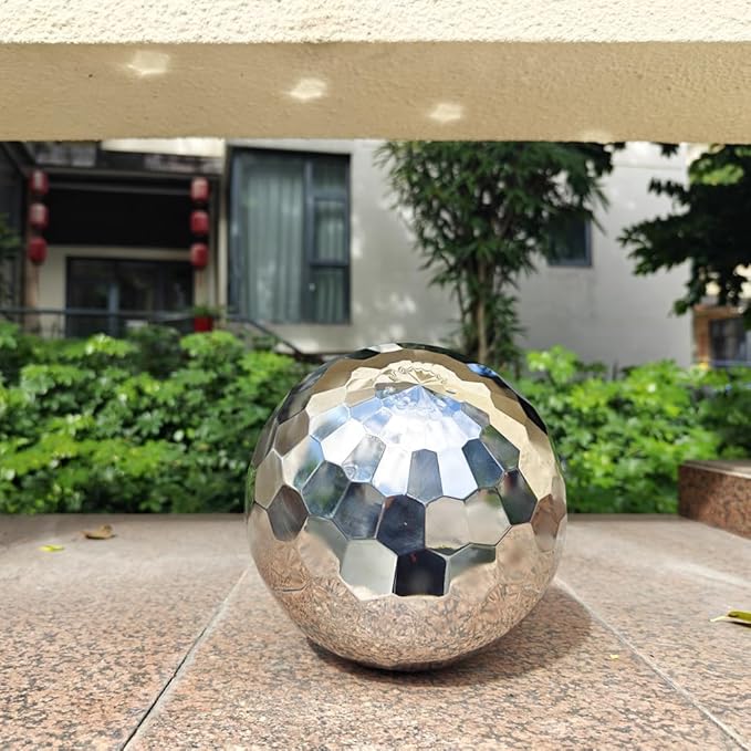 304 Stainless Steel Gazing Ball Sculptures Diamond Decoration Mirror Hollow Metal Ball Ornament Statues Gazing Globe for Home Garden (8 inch)