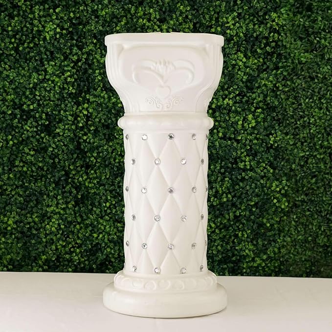 Efavormart 2 Pack 25" Tall White PVC 10mm Crystal Beaded Studded French Inspired Pedestal Column Stand for Floral Arrangements, Wedding, Aisle Decor, DIY Background Designing