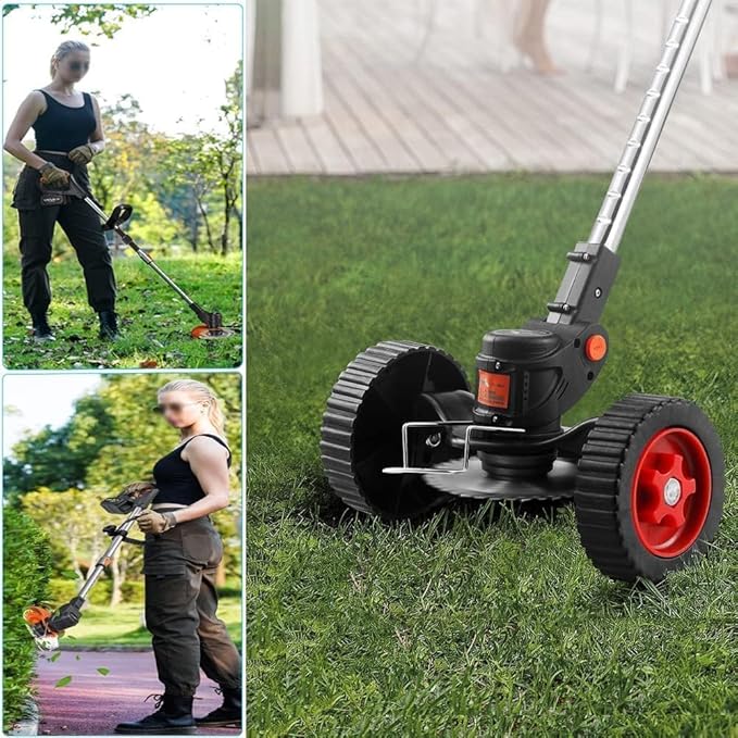 Electric Weed Wacker 21V Electric Weed Cordless Eater with 2pcs Batteries and 3 Types Blades&Auxiliary Wheel Weed Trimmer Lightweight 3 in 1 Stringless Grass Trimmer Edger/Brush Cutter for Lawn
