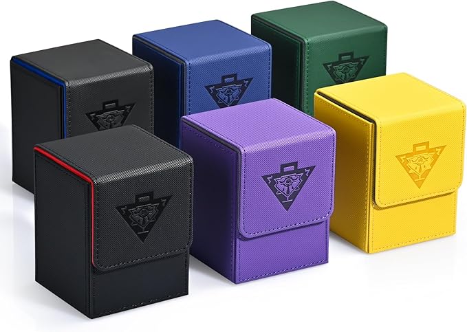 ZLCA Card Deck Box Fits YuGiOh TCG, Card Storage Box with Dividers Holds 100+ Sleeved Cards, Premium Card Deck Case Compatible with CCG Trading Cards (Black&Red,Puzzle)