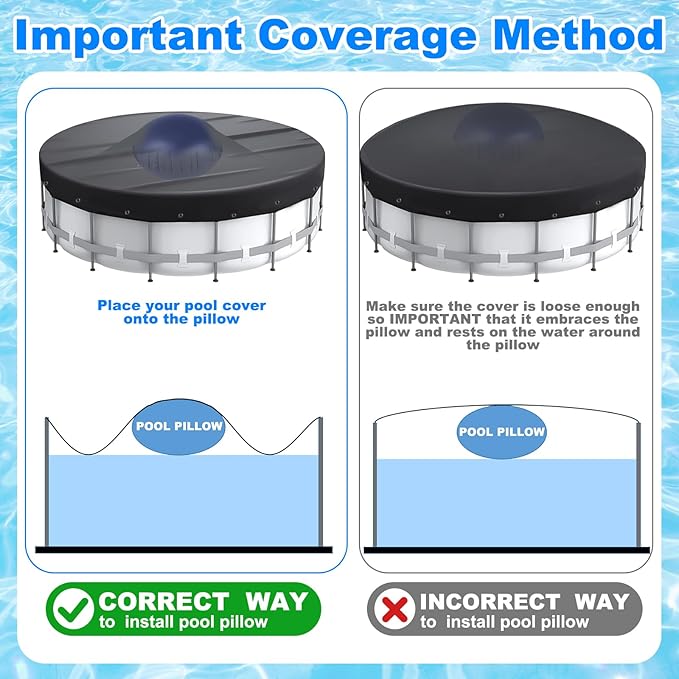 Hungdao 4ft Pool Pillow Cover for Above Ground with 12 Pcs Inflatable Pool Cover Weight with Hook Winter Ice Antifreezing Hanging Bag with Rope and Connection Buckle(Royal Blue,4ft,Round)