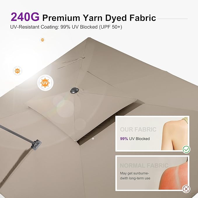 PURPLE LEAF 9' X 12' Cantilever Outdoor Umbrellas Large Patio Umbrella Hanging Double Top Rectangle Offset Umbrella with 360°Rotation Tilting Umbrella Outdoor Patio, Taupe