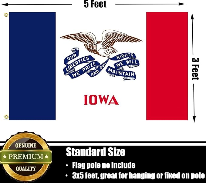 Iowa Flag 3x5 FT Sturdy for Outside, Heavy Duty 3Ply Polyester Iowa State Flags Outdoor, Double Sided Long Lasting IA State Flag Brass Grommets