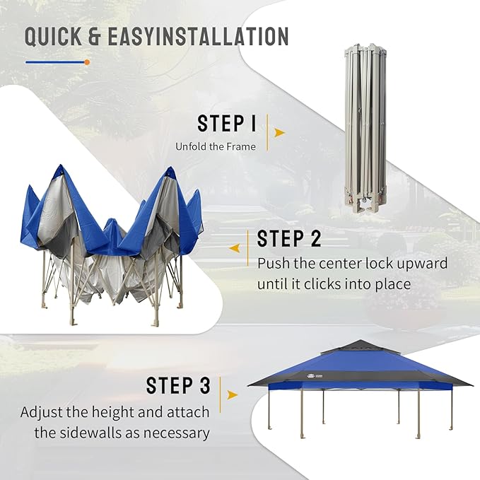 CROWN SHADES 13x13 Pop up Gazebo with Mosquito Nettings, Patented Center Lock 6-Sided Portable Gazebo, 300D Silver-Coated Fabric UV Resistant, Pop Up Canopy Tent for Patio, Party, Blue&Light Grey