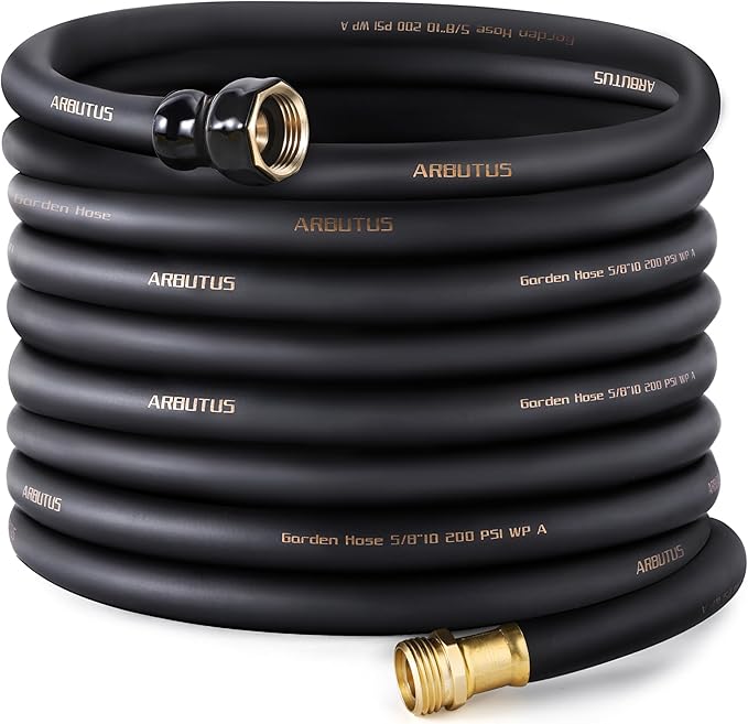 Garden Hose 5/8" x 75ft - Heavy Duty Rubber Water Hose 600 PSI Burst Pressure, No Kink & Durable Flexible Hose for Yard, Car Wash, Pets Black