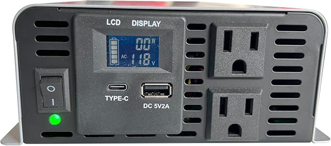Pure sine Wave Inverter DC 12V Input and AC 110V Output with LCD Display, USB Output Port, Type-C Output Port(600W)