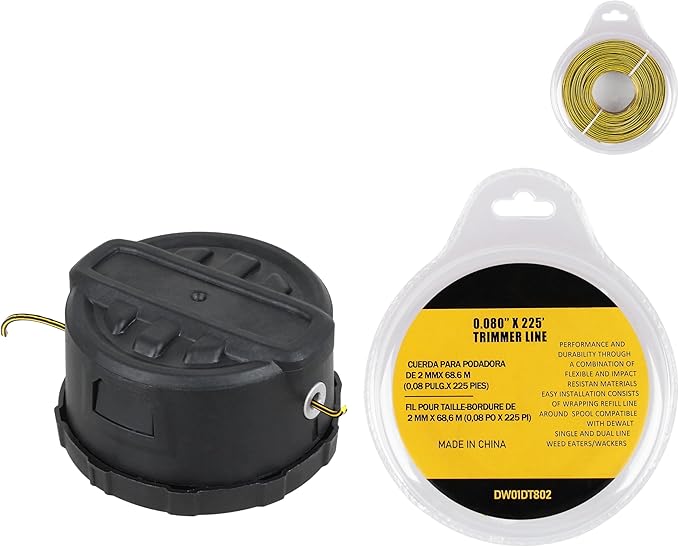 DWO1DT802 Trimmer Line for DEWALT Weed Trimmer Lines, 225-Foot by 0.080-Inch, 1 pc (DWO1DT995 Head 1pc+DWO1DT802 Line 1pc)