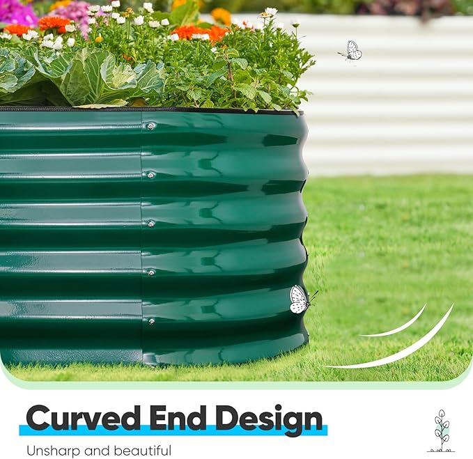Quictent Galvanized Raised Garden Bed Kit, 6x3x1.5 ft Oval Metal Planter Box Tall for Vegetables Outdoor Backyard, Rubber Strip Edging Included, Dark Green