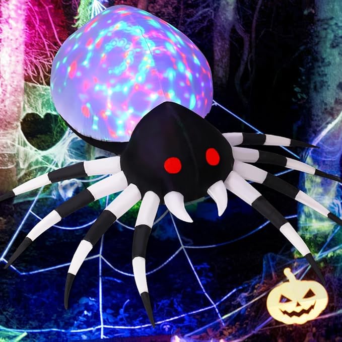 GOOSH 6 FT Height Halloween Inflatables Outdoor Spider with Magic Light, Blow Up Yard Decoration with LED Lights Built-in for Holiday/Party/Yard/Garden