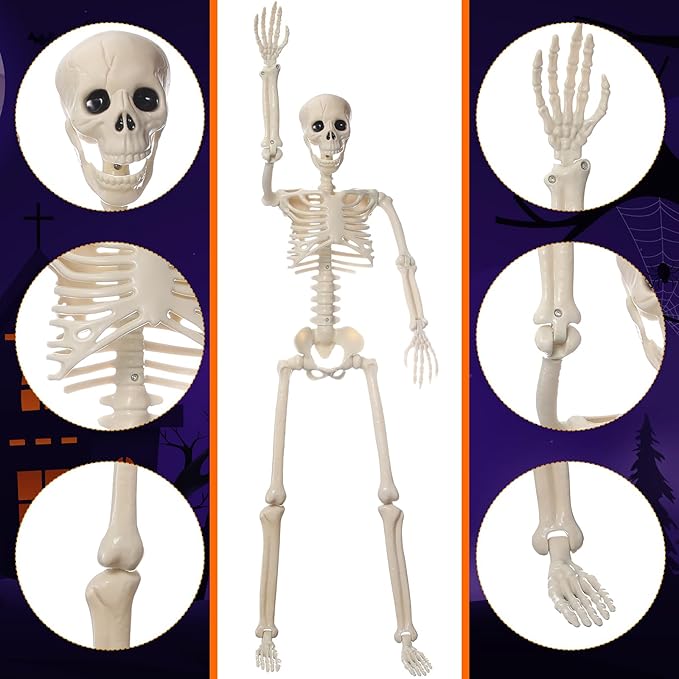11 Pcs Halloween Skeleton Decorations Realistic Full Body Movable Joints Halloween Plastic Skeleton for Cemetery, Yard, Indoor and Outdoor Party Decoration