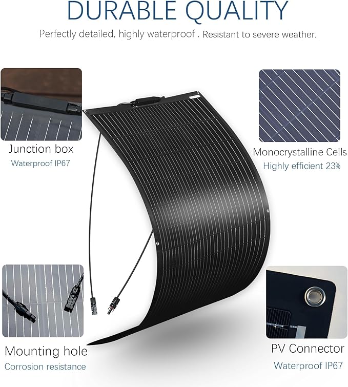 Flexible Solar Panel kit 200W 12V,2PCS 100W Monocrystalline Module,20A Charge Controller,Extension Cable Off-Grid Charger for RV Boat Van Car Curve Surfaces (200W Solar KIT)