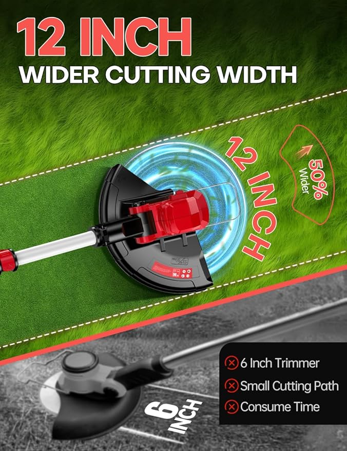 Cordless Weed Wacker, for Milwaukee M18 Battery,3 in 1 Battery Powered Weed Eater & Edger & Mower with Auto Line Feed, 20000 RPM 12 Inch Brushless Grass Trimmer, 6 Line Spools String Trimmer for Lawn