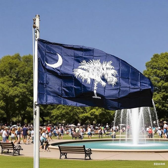 South Carolina State Flag 4x6 Ft, Deluxe Full Embroidered Heavy Duty 100% Polyester Durable SC Outside Flags, Indoor/Outdoor, Sewn Stripes and Brass Grommets