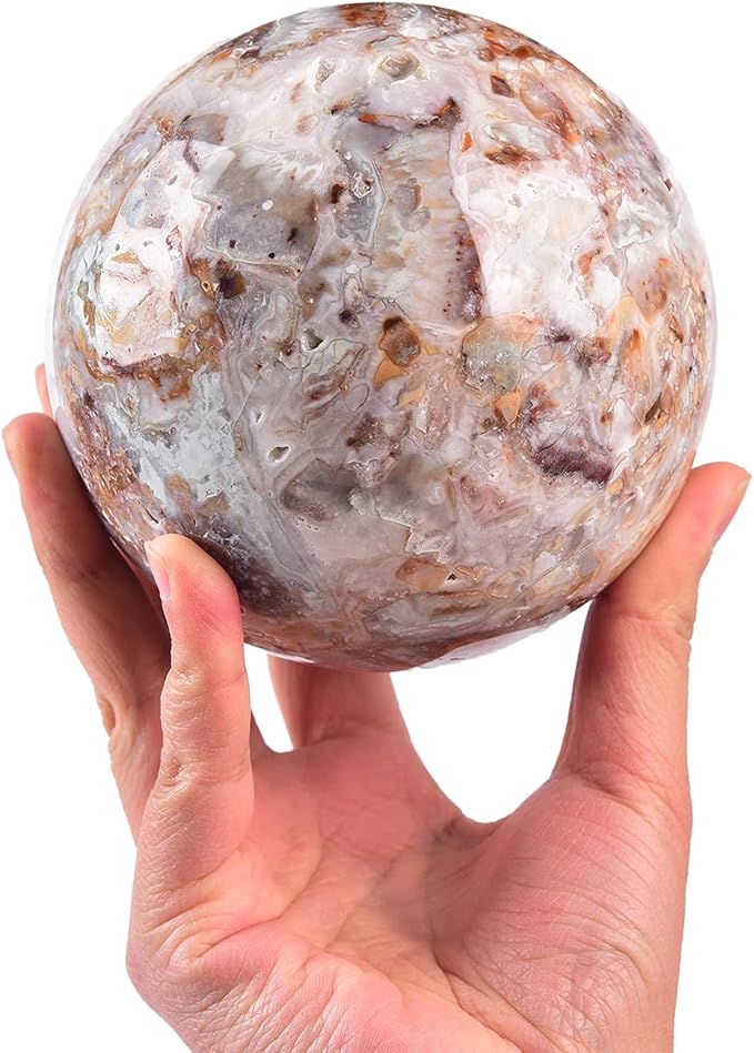 JIC Gem Extra Large Striped Agate Crystal Sphere Decorative Crystal Ball Healing Gemstone Sphere for Meditation,Office Table Decorations 110-120mm