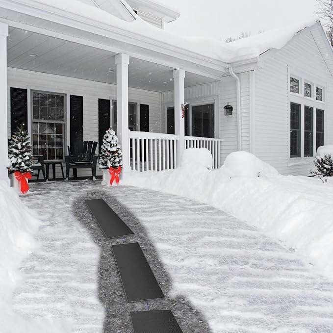 Snow Melting Mats Outdoor for Walkways, 20 x 60 in No-Slip Heated Outdoor Mats with 10 ft Power Cord, 3 in/h Speed Snow and Ice Melting Pads for Winter Backyards Snow Removal