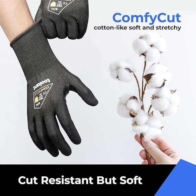 toolant ANSI A4 Cut Resistant Work Gloves without Steel and Fiberglass, Ultra Light & Thin, for Fishing, WoodCarving