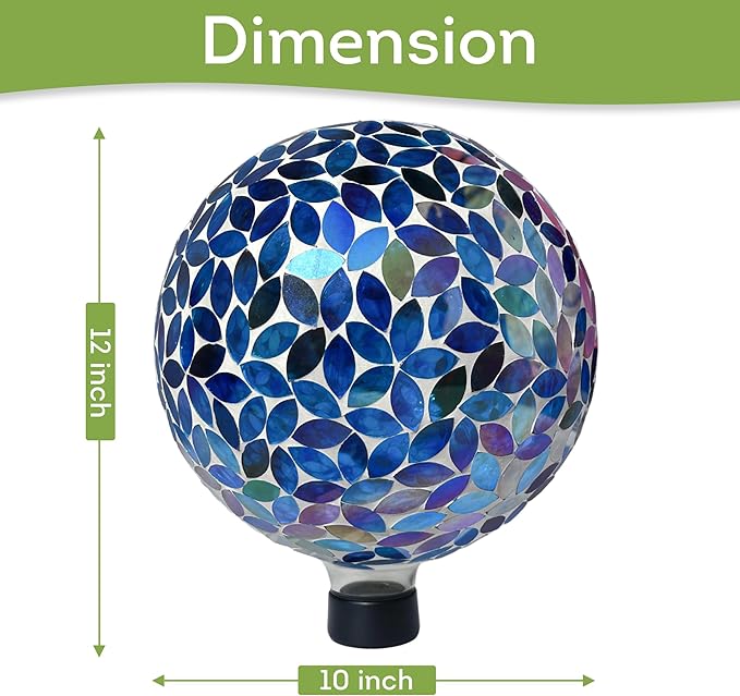 Lily's Home 10" Mosaic Gazing Ball for The Garden, Patio, and Courtyard. Indoor/Outdoor Glass Gazing Globe Yard Decoration. Vibrant Colores and Ideal Lawn décor and Gift.