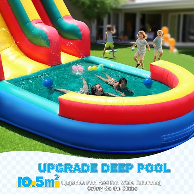 Inflatable Water Slide for Adults, 21FT 100% PVC Waterslide with Big Splash Pool, Widen Slide with Shallow Pool, 750W Air Blower, Ideal for Backyard, Park (Color Arc)
