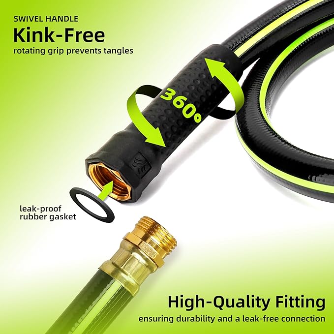 Worth Leader Short Garden Hose 3/4 in. x 4 ft. -Heavy Duty Durable Lightweight PVC Rubber Water Pipe for Agriculture, Lawn Care & Commercial Use -No Kink, Flexible, Leakproof, Male to Female Fittings