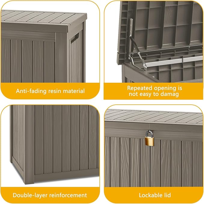 270 Gallon Deck Box, Resin Outdoor Indoor Waterproof Storage Box, Lockable Storage Box With Handle for Patio Furniture - Garden Tools - Swimming Pool Tools UV-Resistant, Grey