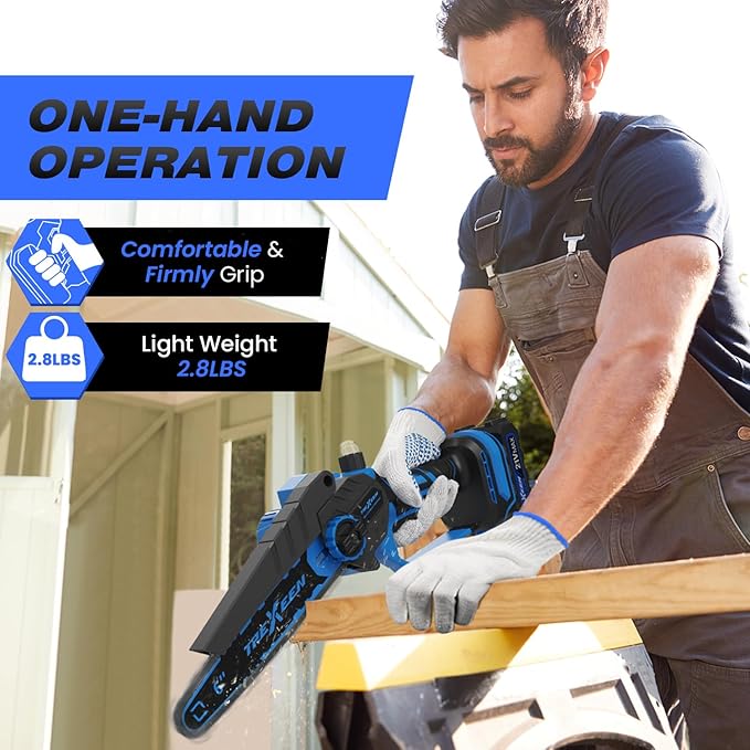 Mini Chainsaw, 6-Inch Electric Chainsaw Cordless, Upgraded 900W Brushless Portable Handheld Small Chain Saw with Auto Chain Regulator & Auto Oiler for Wood Cutting/TreeTrimming/Courtyard (Blue)