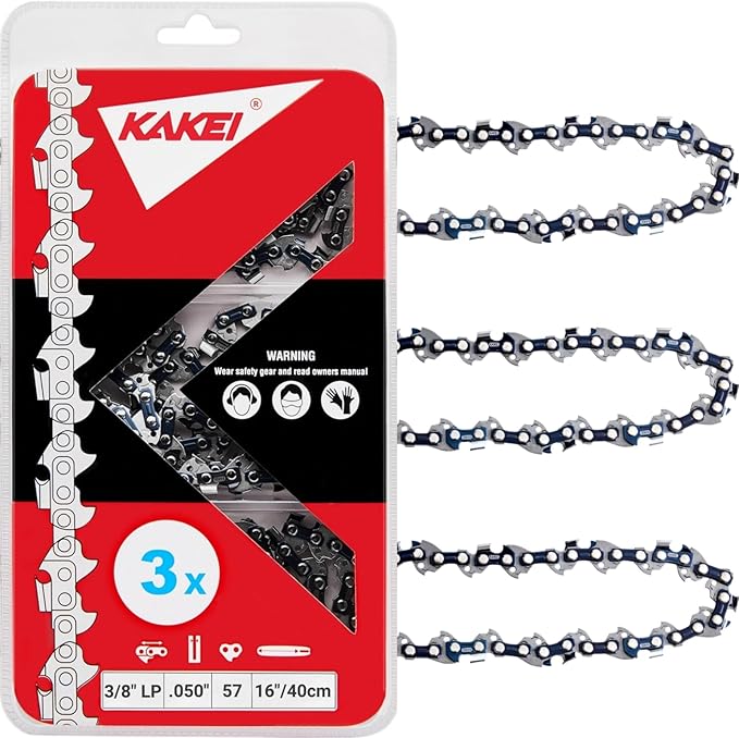 KAKEI Echo Chainsaw Chain 16 Inch 3/8" LP Pitch .050" Gauge 57 Drive Links- 91PX57CQ/ 91VG57CQ Fits Echo CS-3510/352/3400/400, Worx WG300,WG303 - S57 (3 Chains) - Semi Chisel