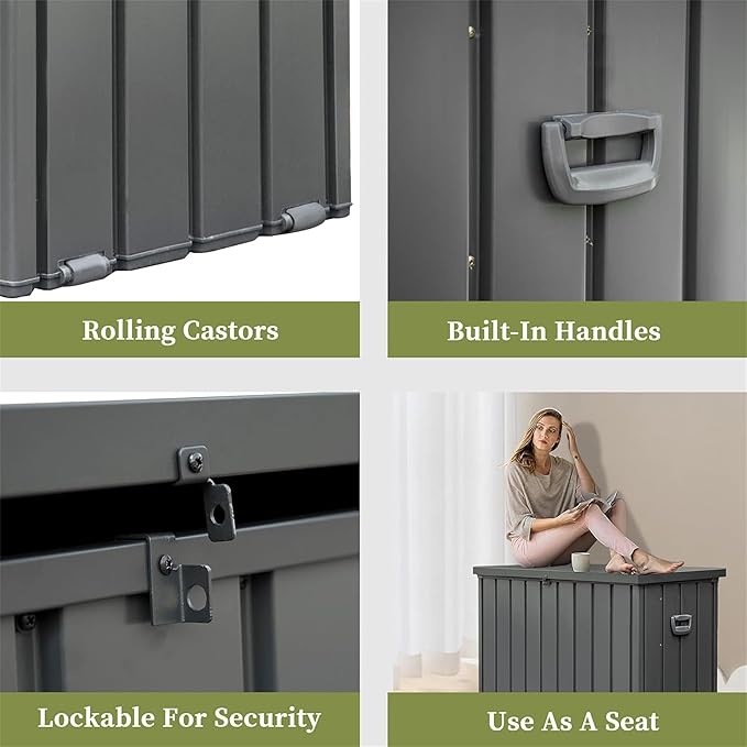 Heavy-Duty Outdoor Metal Storage Box Dark Gray Lockable Water-Resistant Deck Box for Patio Garden Tools Organization Rust-Resistant Outside Storage Box (200 Gallon)