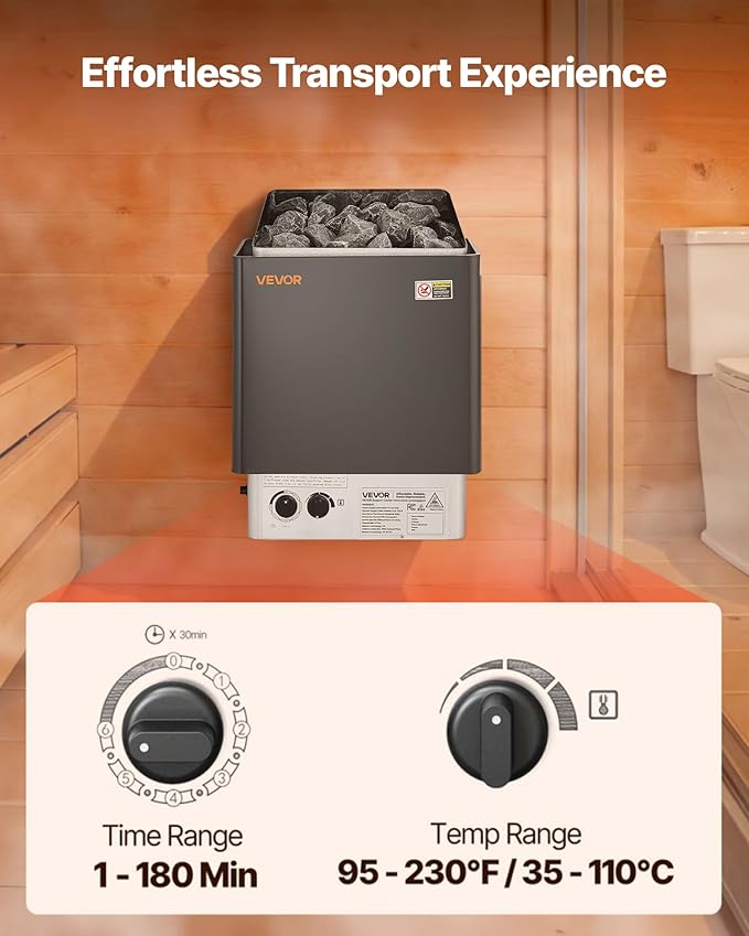 VEVOR Sauna Heater, 2KW AC 120V Electric Sauna Stove, Dry Steam Bath Saunas Stove with Pre-Drilled Bracket, Fit 52.9 to 88.2 CU.FT Saunas Rooms, Steam Bath Stoves for Home, Commercial, Leisure Venues