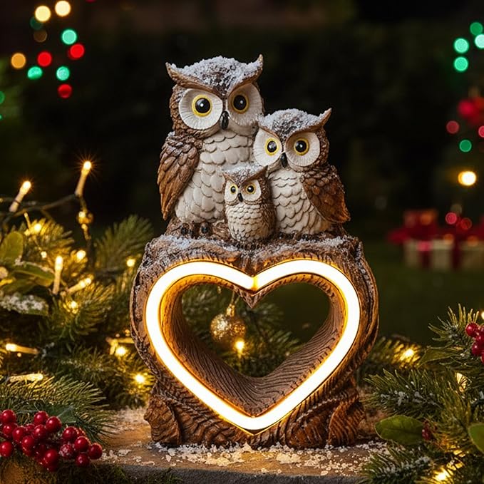 Solar Garden Decor Statues 7" Resin Solar Owl Waterproof Garden Owl Decor for Outside Yard Patio Porch Decoration Gift for Mom Grandma