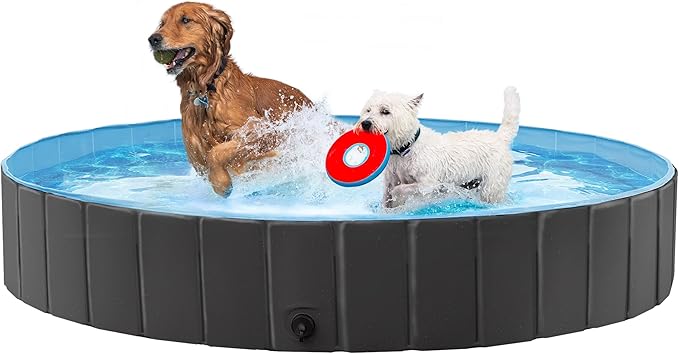 Yaheetech Foldable Dog Pool Collapsible Hard Plastic Dog Swimming Pool Portable Pet Pools Doggie Wading Pool Bath Tub for Puppy Small Medium Large Dogs, 71 x 12 Inches Black，Used