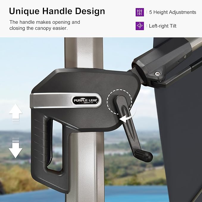PURPLE LEAF 10' X 10' Left-right Tilting Patio Umbrella Outdoor Swivel Cantilever Umbrella Aluminum Offset Umbrella with Champagne Frame and 360-degree Rotation for Garden Deck Pool, Grey