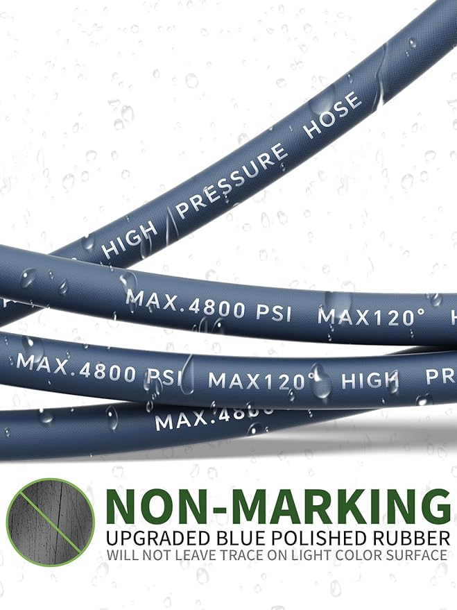 3/8" 4800PSI Pressure Washer Hose 200FT with Swivel Quick Connect for Cold/Hot Water Max 248°F, Kink Resistant Steel Wire Braided, Wear Resistant Power Washer Hose with M22 14mm Adapter