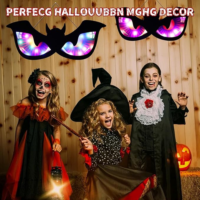 Halloween Decorations Spooky Eyes Lights - 21 Inch Large Wooden Window Eye Lights with 8 Color Modes for Halloween Decor Indoor Home,Wall,Window,Trees (Style - A)