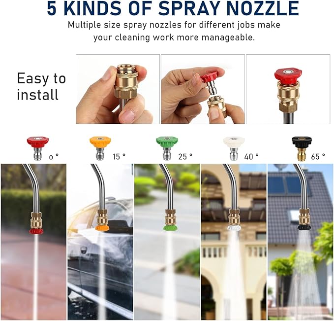 High Pressure Washer Nozzle Set, 7 Pieces Variable Speed Connection, High Pressure Washer Quick Nozzle, 1/4" Quick Connection, 4000 PSI (Washer Wand With 7 Nozzle)