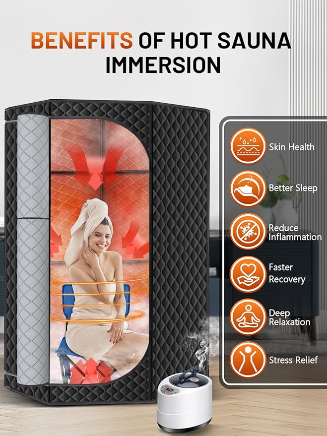 Portable Steam Sauna for Home, Portable Sauna Box Full Body for Home with 9 Adjustable Heat Levels, Steam Sauna with 3L 1500W Steamer, Folding Chair, 99 Minute Timer